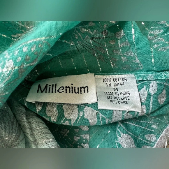 Dead stock Millenium Womens Green Cotton Skirt Butterfly Print Y2K Pull On Sz M - Picture 6 of 6